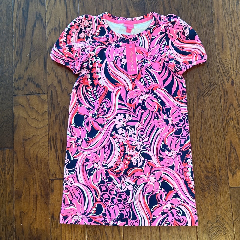 NWT Lilly Pulitzer Pink and Navy Dress Low Tide Navy Flirty Fins and Feathers XL